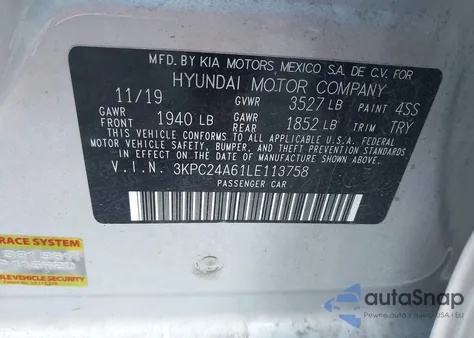 2020 Hyundai Accent Se from USA, damaged, VIN 3KPC24A61LE113758